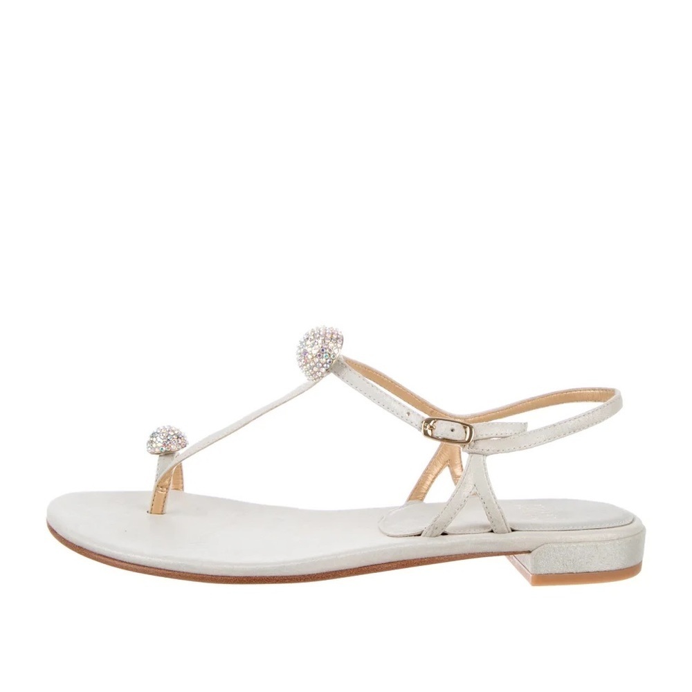 STUART WEITZMAN
Leather Glitter Accents T-Strap Sandals
Size:‎ 9.5